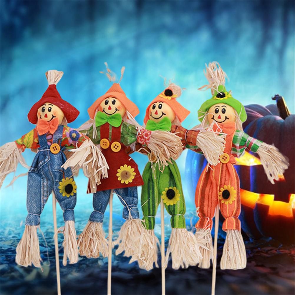 4PCS Standing Scarecrow Cute Fall Garden Scarecrow Ornament for Halloween Decoration Mall Bar Decoration