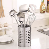 Kitchen Stainless Steel Round Hole Cooking Tools Holder Tableware Cage Chopsticks Tube Storage Brush Holder - Front View
