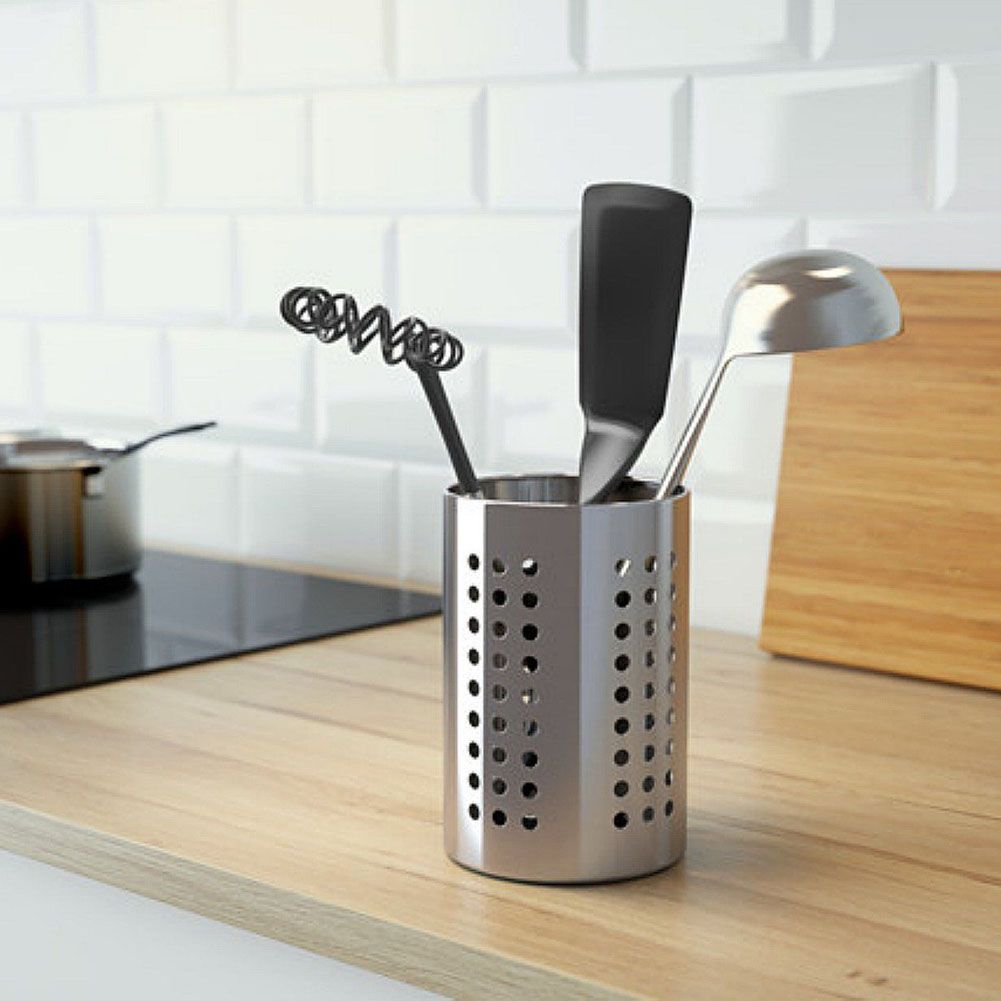 Kitchen Stainless Steel Round Hole Cooking Tools Holder Tableware Cage Chopsticks Tube Storage Brush Holder
