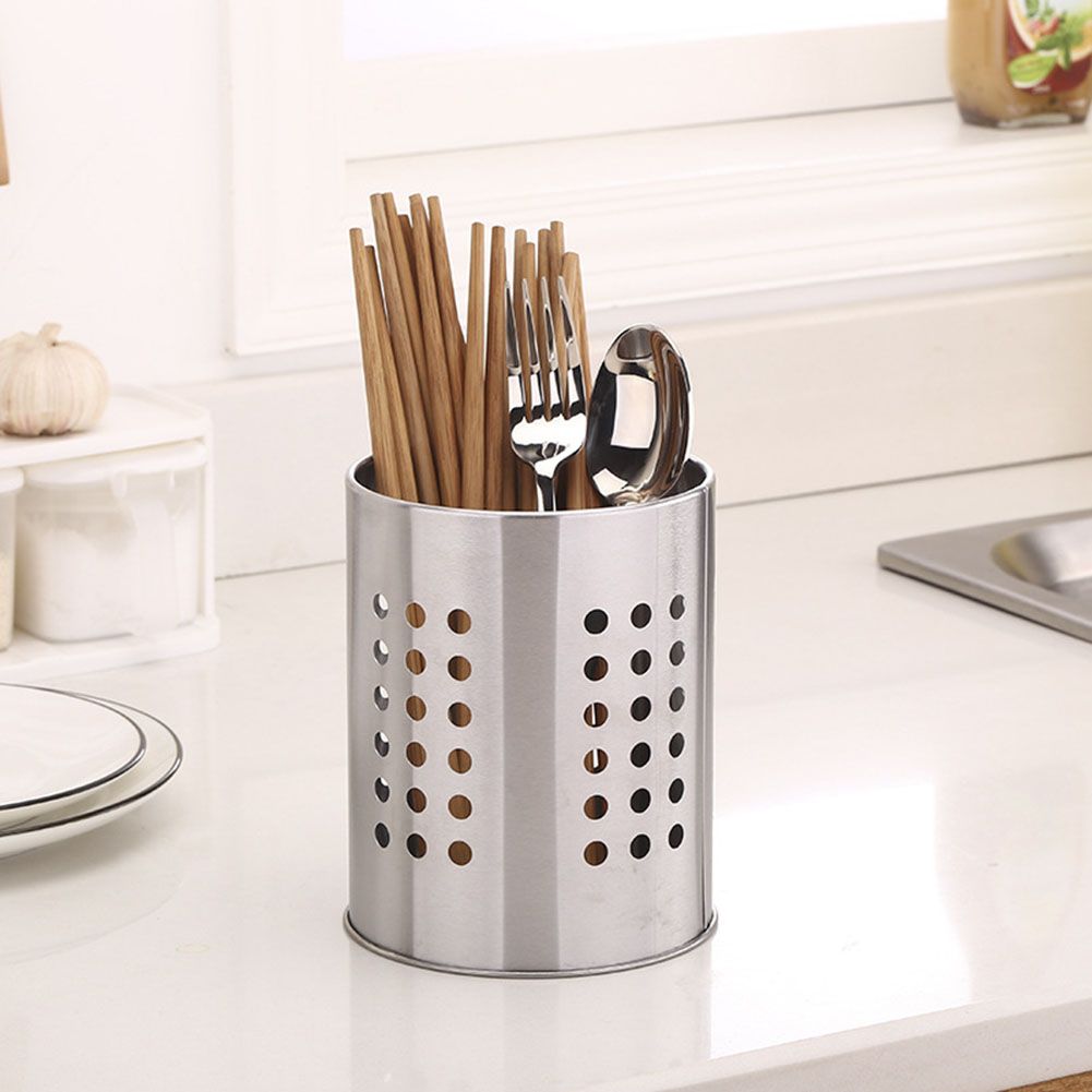 Kitchen Stainless Steel Round Hole Cooking Tools Holder Tableware Cage Chopsticks Tube Storage Brush Holder