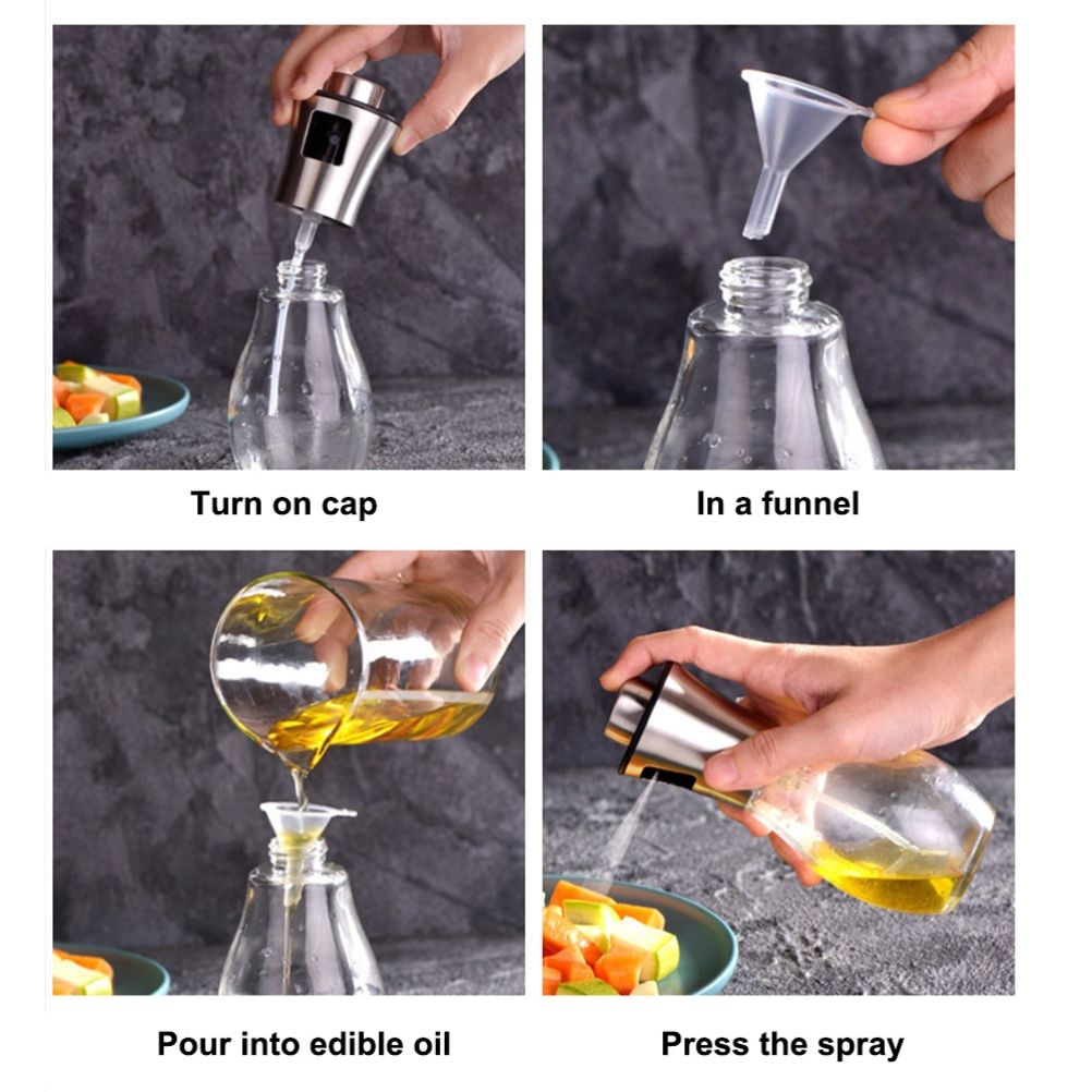 200ML Oil Sprayer Dispenser Oil Spray Bottle Portable Grilling Olive Oil Glass Bottle for Kitchen Cooking Salad Bread Baking