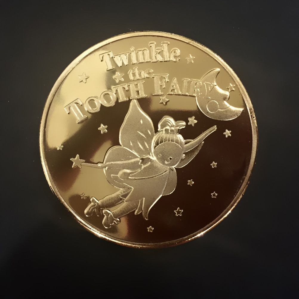 4Pcs Tooth Fairy Coin Golden Zinc Alloy Coin Reward Collection Coin Experience Coins for Lost Tooth Kids Party Decorations Supplies