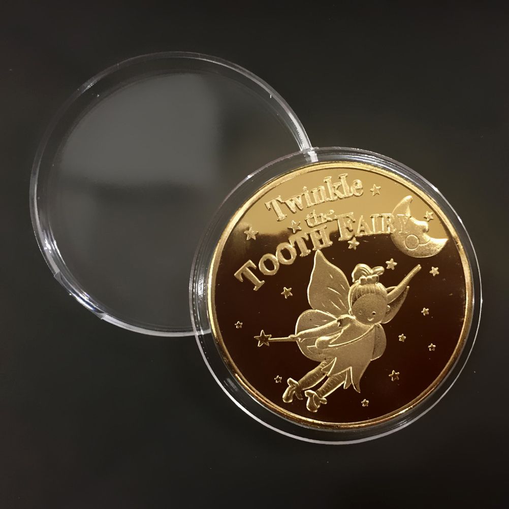 4Pcs Tooth Fairy Coin Golden Zinc Alloy Coin Reward Collection Coin Experience Coins for Lost Tooth Kids Party Decorations Supplies