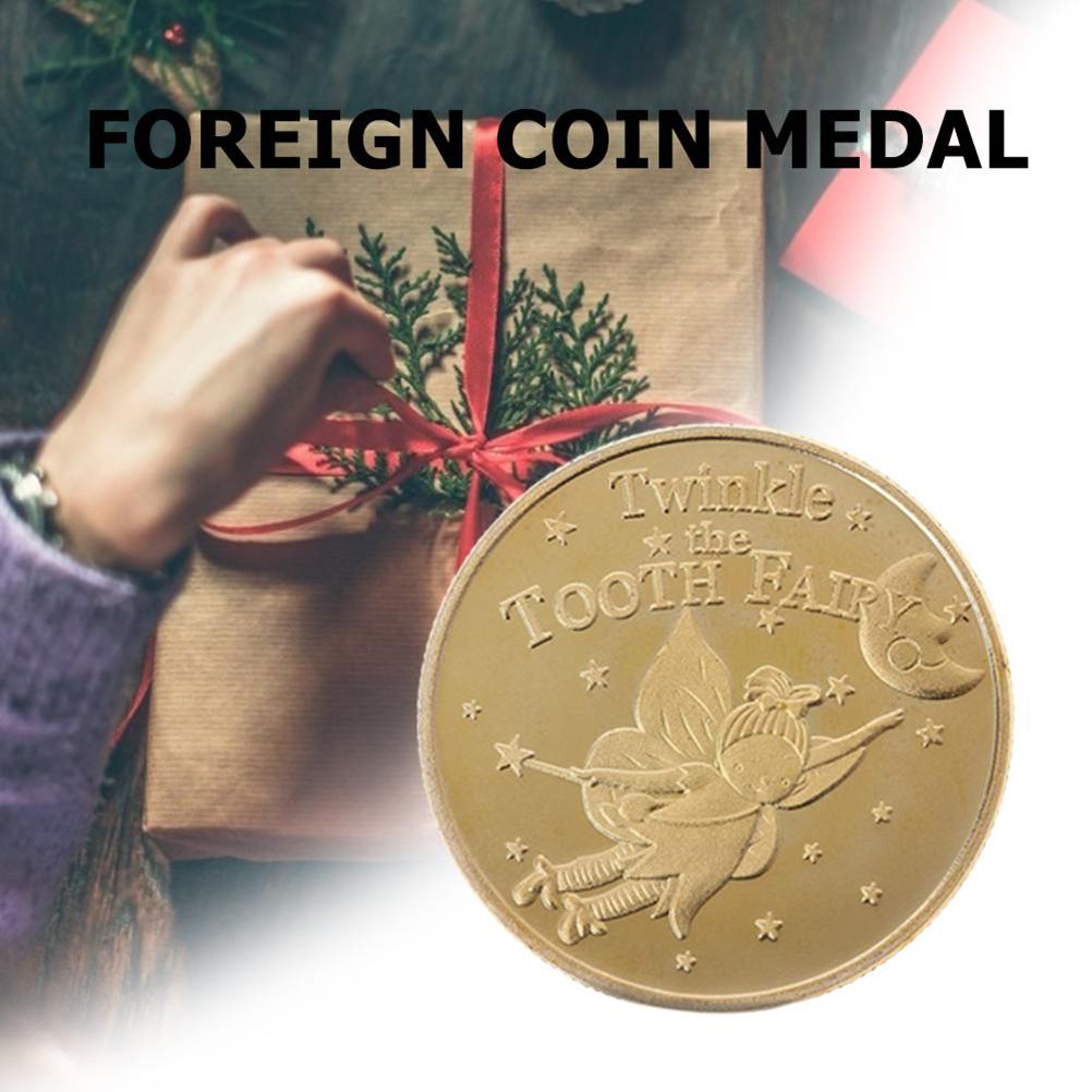 4Pcs Tooth Fairy Coin Golden Zinc Alloy Coin Reward Collection Coin Experience Coins for Lost Tooth Kids Party Decorations Supplies