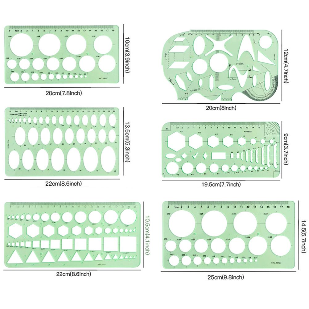 9Pcs Drawings Templates Measuring Geometric Rulers Plastic Draft Rulers for Engineering Building Studying and Designing
