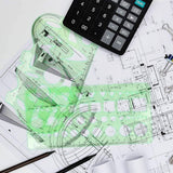9Pcs Drawings Templates Measuring Geometric Rulers Plastic Draft Rulers for Engineering Building Studying and Designing - Close-Up Angle