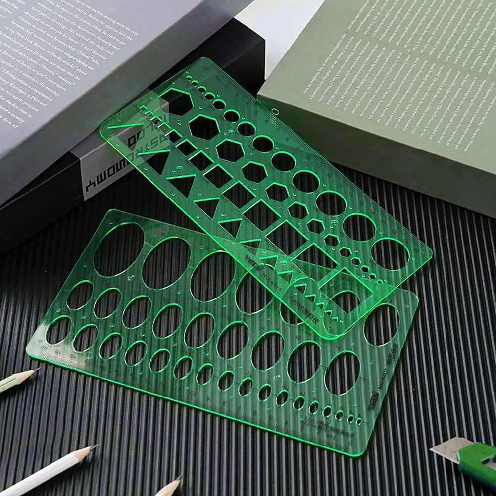 9Pcs Drawings Templates Measuring Geometric Rulers Plastic Draft Rulers for Engineering Building Studying and Designing
