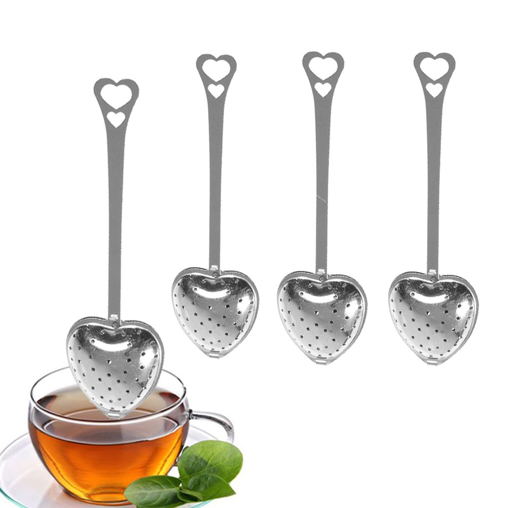 4PCS Stainless Steel Heart Shape Tea Infuser Long Handle Filter Tea Filter for Loose Tea