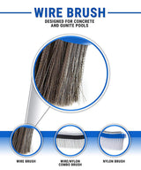 10 Inch Heavy Duty Stainless Steel Wire Pool Algae Brush for Concrete and Gunite Pools and Walkways