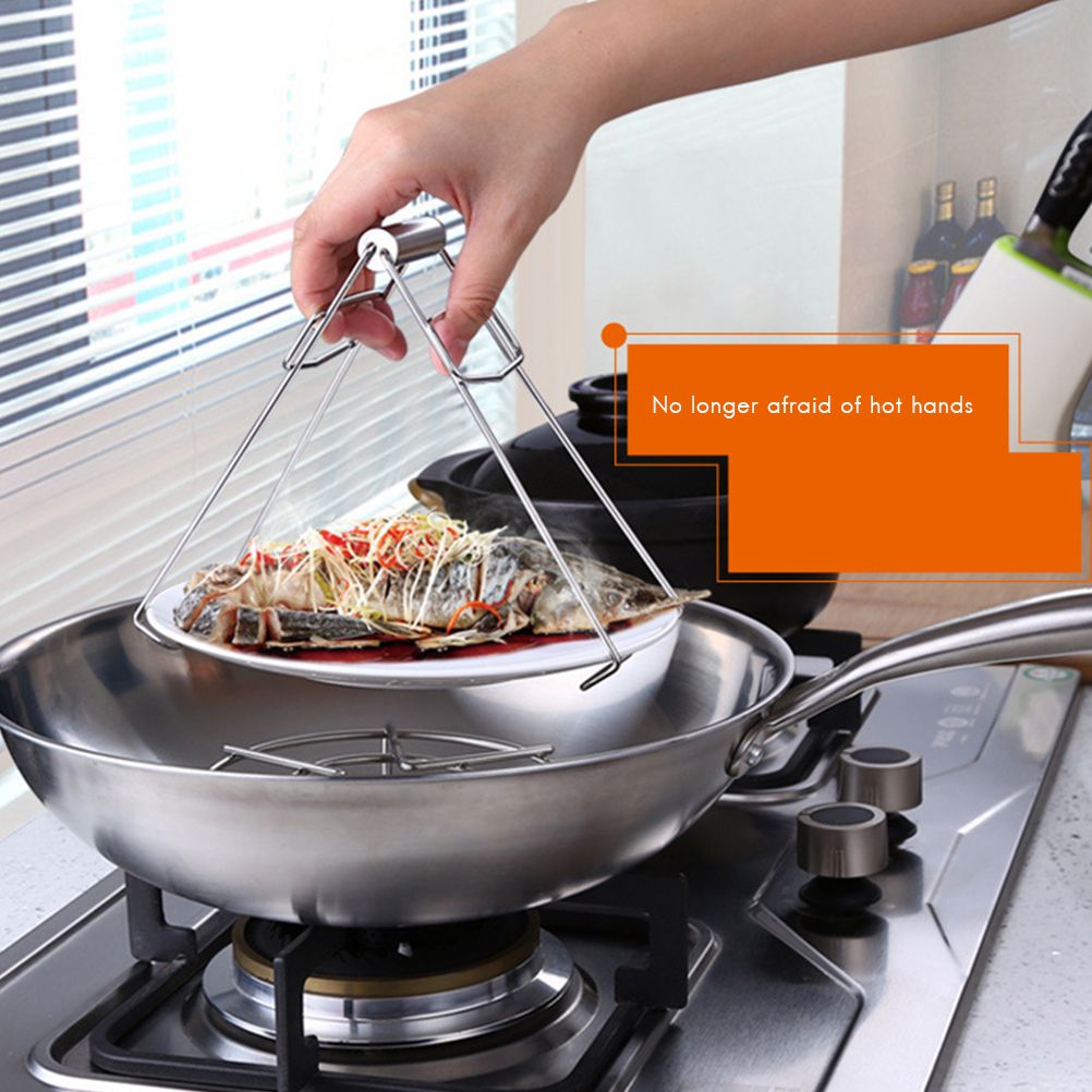 1Pcs Kitchen Stainless Steel Pot Pan Dish Bowl Clip Foldable Dish Plate Clip Tong Kitchen Clamp Cooking Tool