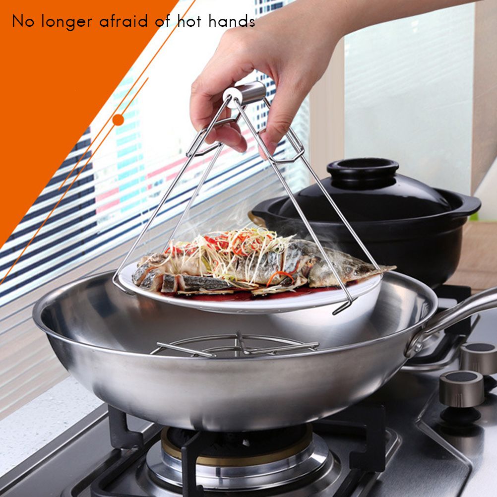 1Pcs Kitchen Stainless Steel Pot Pan Dish Bowl Clip Foldable Dish Plate Clip Tong Kitchen Clamp Cooking Tool