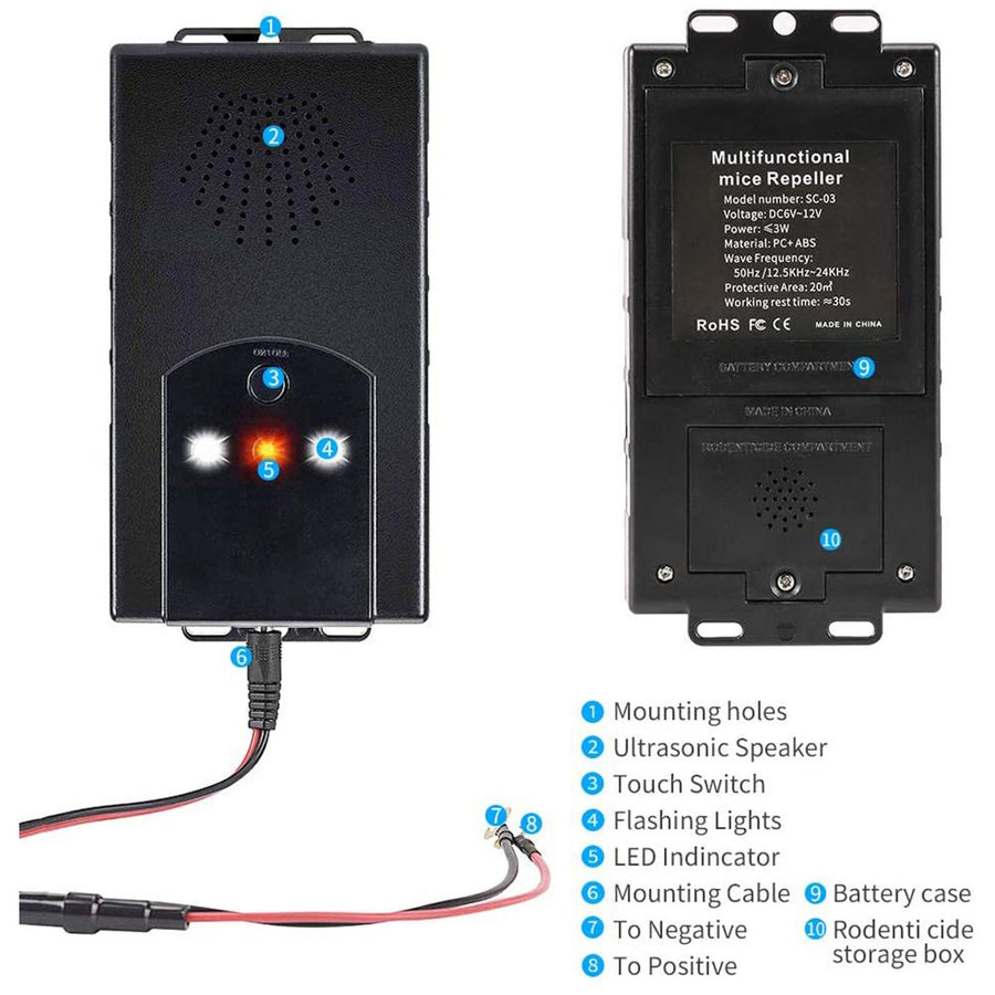 Car Ultrasonic Mouse Repeller Ultrasonic Insect Repellent Device Electronic Mouse Repeller