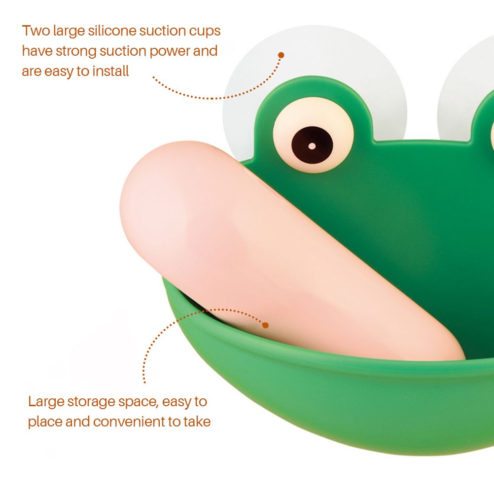 Wall Mounted Frog Cartoon Soap Holder Case Dish with Suction Cups