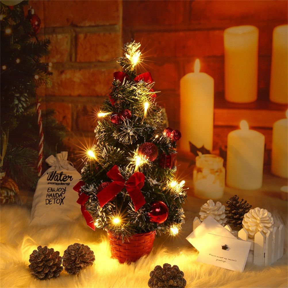 40cm Artificial Tabletop Christmas Tree Mini Xmas Decoration Tree with LED Light Decoration for Christmas Day