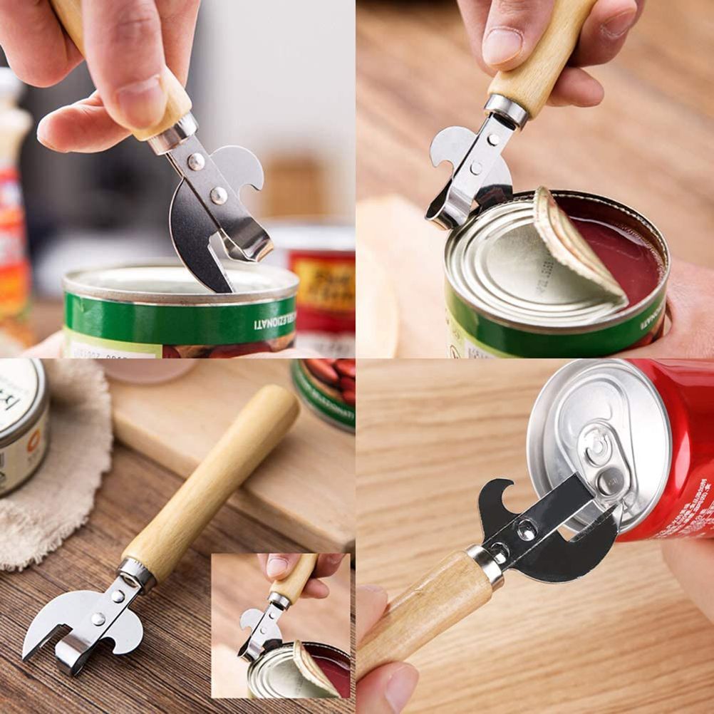 Wooden Handle Can Opener Stainless Steel Can Bottle Opener Practical Beer Can Opener