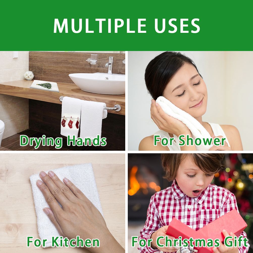 3PCS Christmas Hand Towels Washcloth Pure Cotton Bathroom Christmas Kitchen Towels Basin Towels