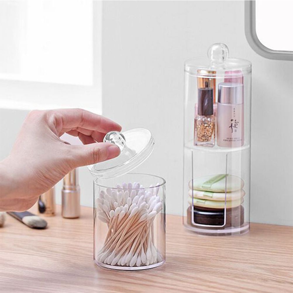 2 in 1 Clear Cotton Pads Cotton Swab Storage Holder Box Transparent Cosmetic Makeup Organizer Case
