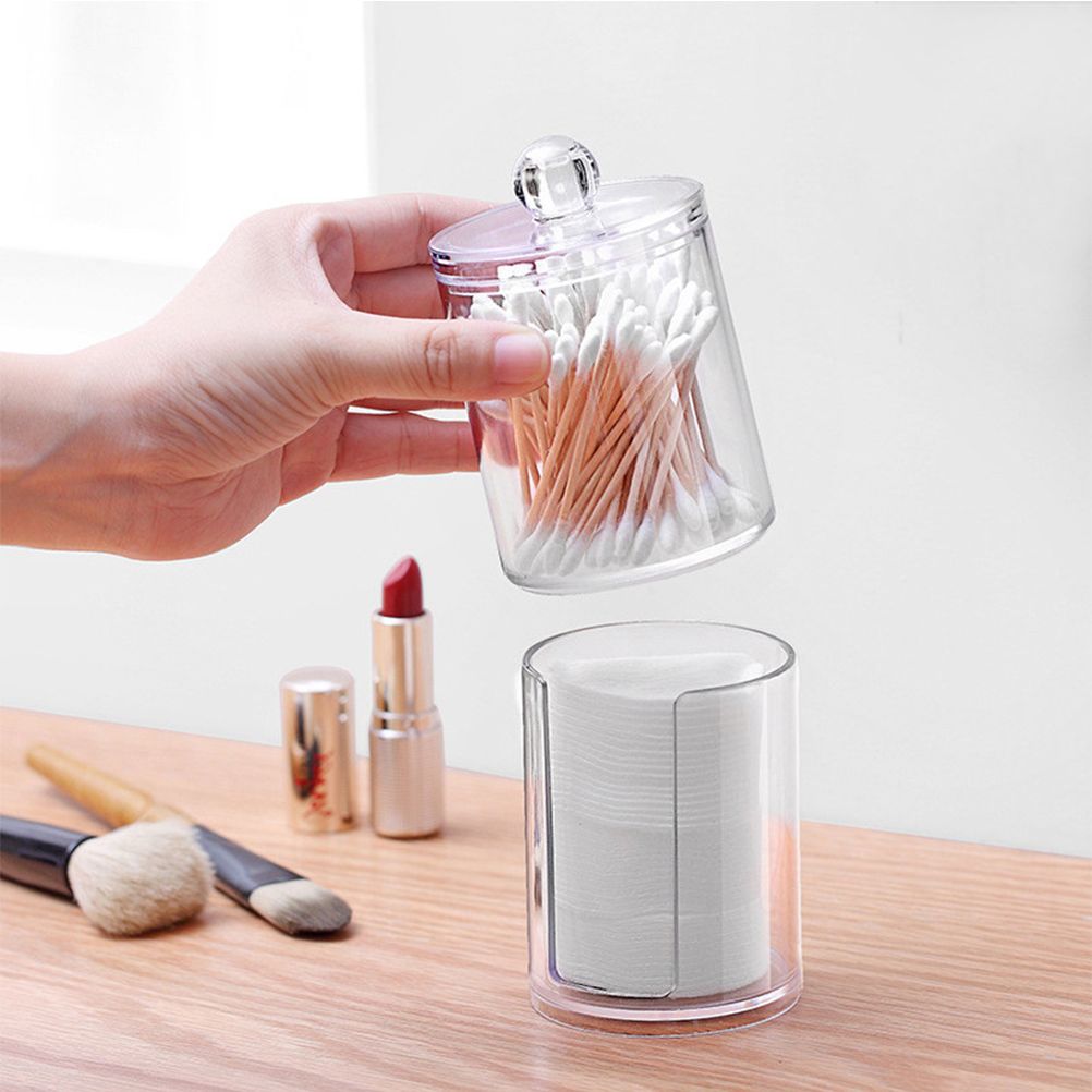 2 in 1 Clear Cotton Pads Cotton Swab Storage Holder Box Transparent Cosmetic Makeup Organizer Case