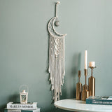 Moon Shaped Dream Catcher Cotton Rope Woven Ornaments Woven Wall Art - Close-Up Angle