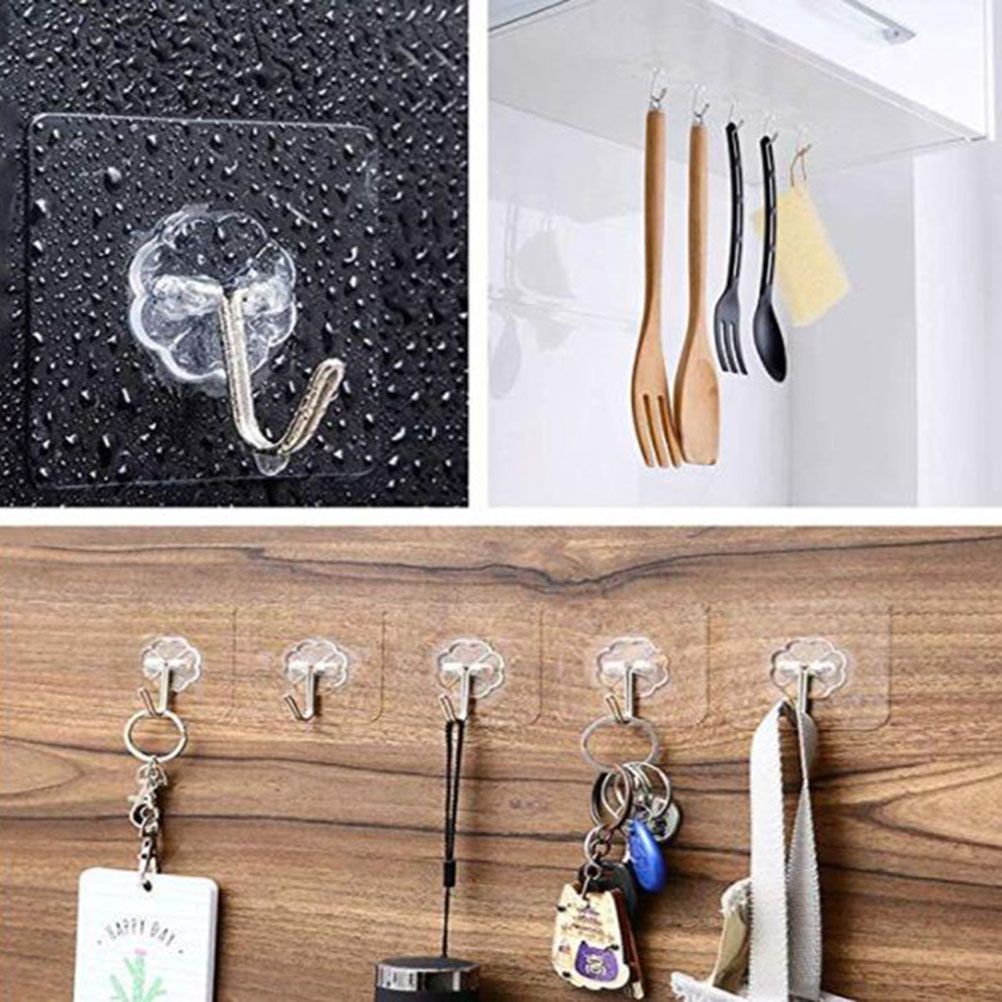 2Pcs Kitchen Seamless Viscose Hook Bathroom Transparent Wall Hangers Adhesive Hook Wall Door Hanging Nailless Hooks