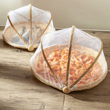 Bamboo Food Serving Tent Natural Handcraft Tray Mesh Food Storage Basket Meal Table Serve Cover - Front View