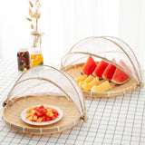 Bamboo Food Serving Tent Natural Handcraft Tray Mesh Food Storage Basket Meal Table Serve Cover - Front View