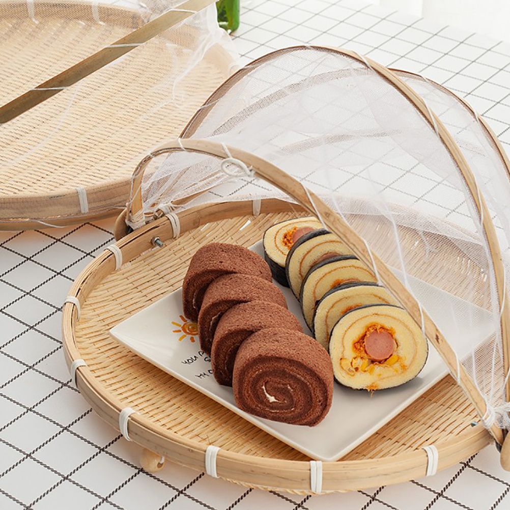 Bamboo Food Serving Tent Natural Handcraft Tray Mesh Food Storage Basket Meal Table Serve Cover
