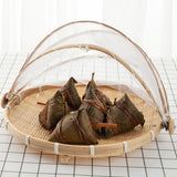 Bamboo Food Serving Tent Natural Handcraft Tray Mesh Food Storage Basket Meal Table Serve Cover - Close-Up Angle