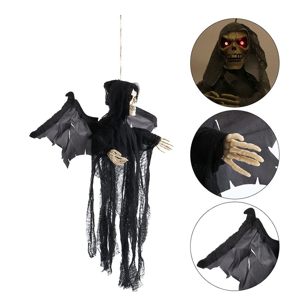 Hanging Bat Ghost Mixed Voice Control Lightening Eyes Screaming Moving Trick or Treat Party Hanging Decoration Best Halloween Decoration Prop