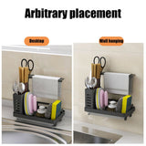 Kitchen Sink Caddy Organizer 304 Stainless Steel Sponge Soap Brushes Dispenser Holder with Rag Rack Suction Cups Dishcloth Holder with Drain Pan - Side View