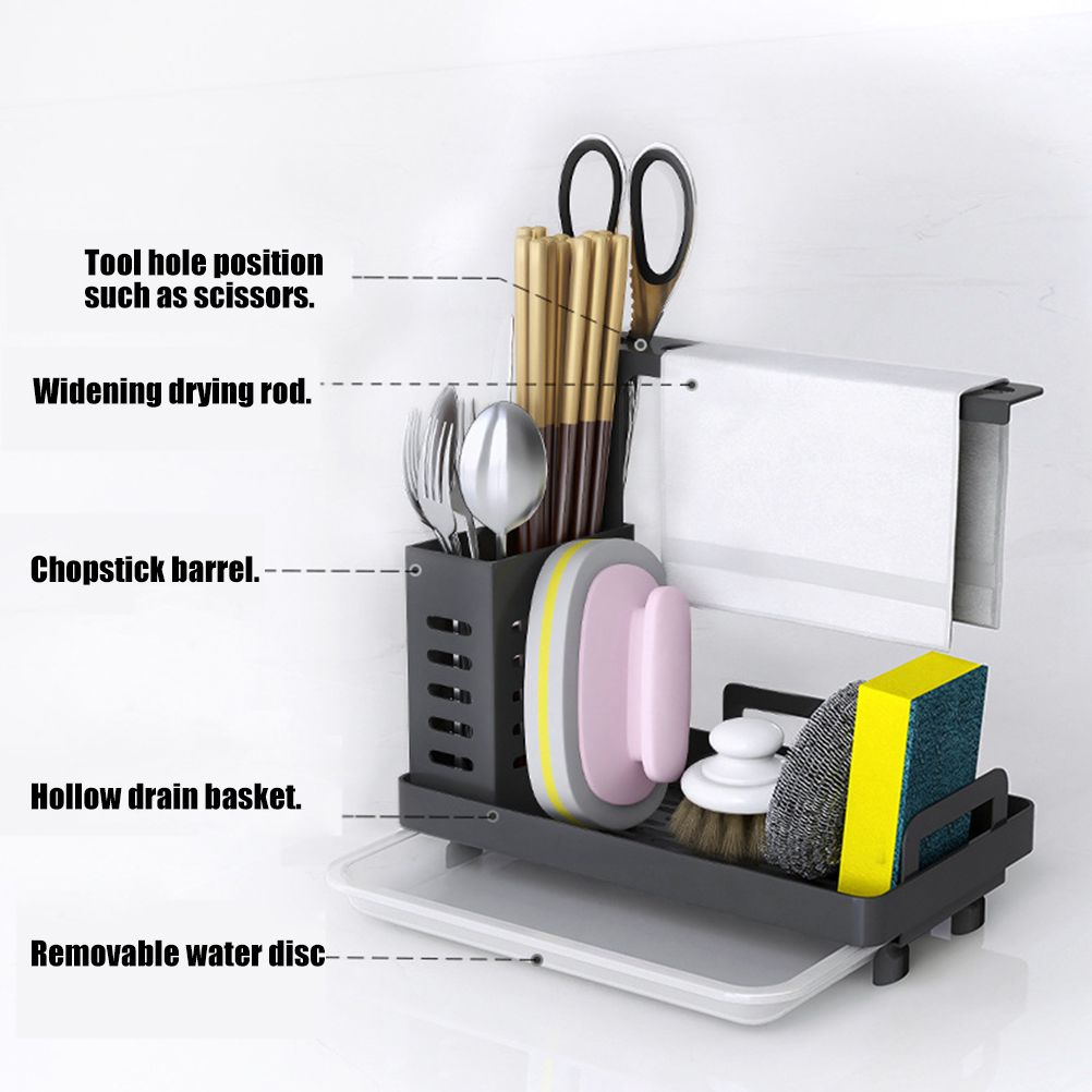 Kitchen Sink Caddy Organizer 304 Stainless Steel Sponge Soap Brushes Dispenser Holder with Rag Rack Suction Cups Dishcloth Holder with Drain Pan