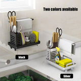 Kitchen Sink Caddy Organizer 304 Stainless Steel Sponge Soap Brushes Dispenser Holder with Rag Rack Suction Cups Dishcloth Holder with Drain Pan