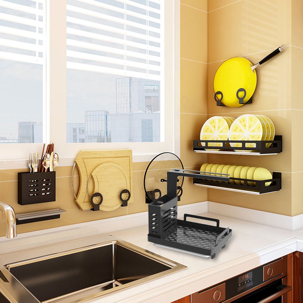Kitchen Sink Caddy Organizer 304 Stainless Steel Sponge Soap Brushes Dispenser Holder with Rag Rack Suction Cups Dishcloth Holder with Drain Pan