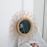 40cm Hanging Mirror Rattan Sunflower Circular Wall Mirror Decor Boho Wicker Dressing Makeup Mirrors - Top-Down View