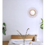 40cm Hanging Mirror Rattan Sunflower Circular Wall Mirror Decor Boho Wicker Dressing Makeup Mirrors - Close-Up Angle
