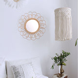 40cm Hanging Mirror Rattan Sunflower Circular Wall Mirror Decor Boho Wicker Dressing Makeup Mirrors - Low Angle
