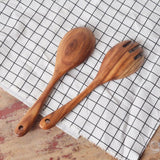 2Pcs/Set Wooden Salad Servers Salad Spoon and Fork Set Cooking Utensils - Low Angle
