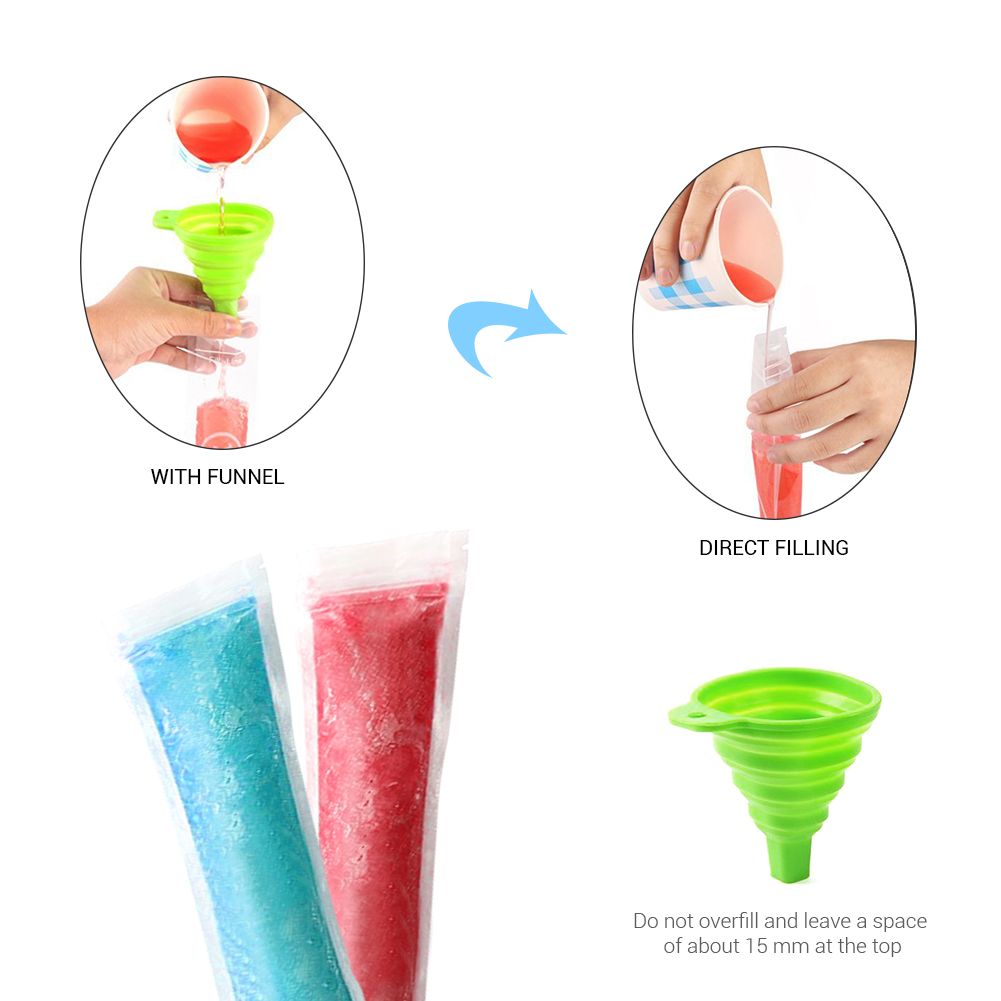 100pcs/Pack Plastic Sicles Freezer Bags Ice Cream Making Mould DIY Yogurt Summer Drinks with Funnel