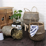 Nordic Foldable Seagrass Storage Basket Patchwork Seagrass Garden Flower Pot Planter Laundry Basket - 45-Degree Angle