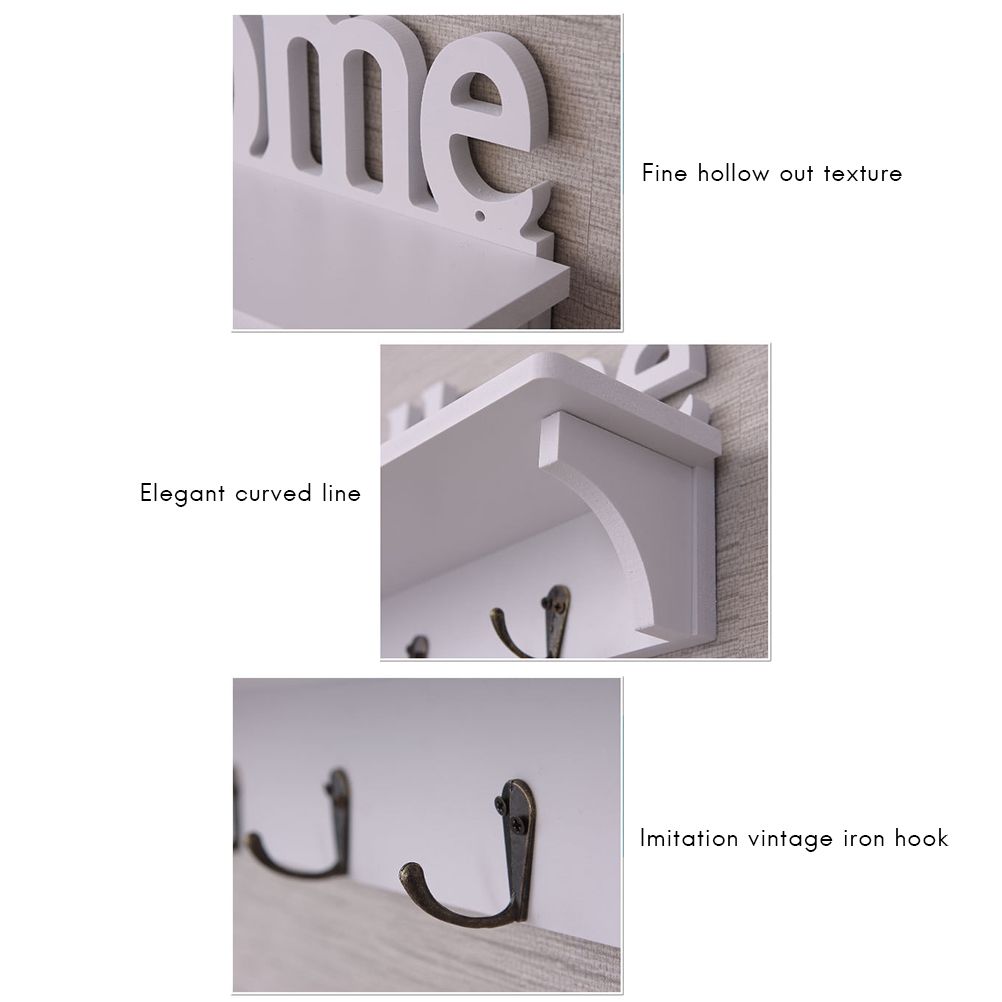 Sweet Home Wooden Wall Mounted Coat Hook Wall Hook with Shelf Keyboard and Four Hooks Home Decor
