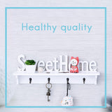 Sweet Home Wooden Wall Mounted Coat Hook Wall Hook with Shelf Keyboard and Four Hooks Home Decor - 45-Degree Angle
