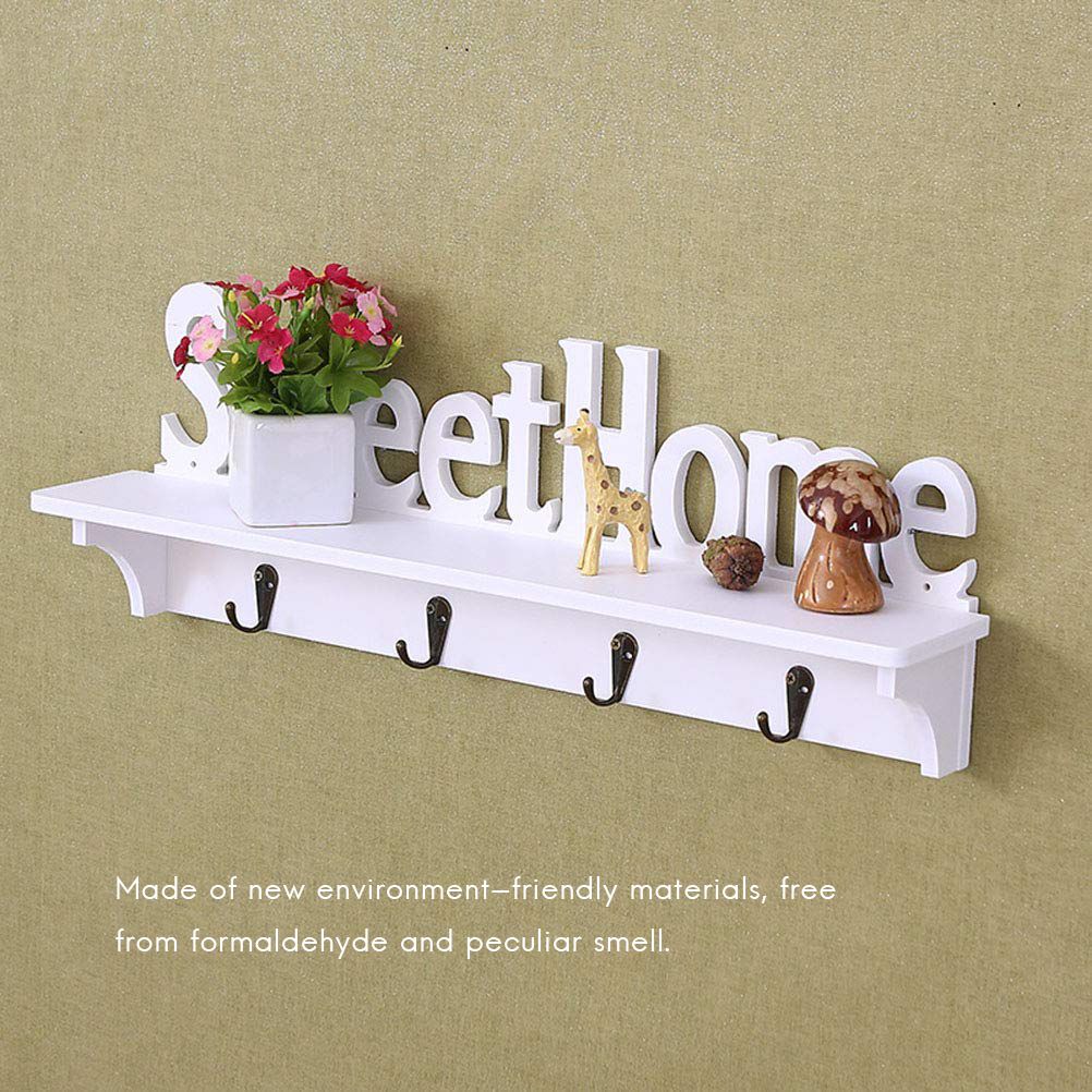 Sweet Home Wooden Wall Mounted Coat Hook Wall Hook with Shelf Keyboard and Four Hooks Home Decor