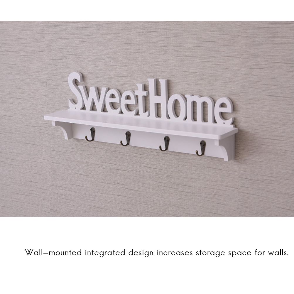 Sweet Home Wooden Wall Mounted Coat Hook Wall Hook with Shelf Keyboard and Four Hooks Home Decor