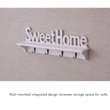 Sweet Home Wooden Wall Mounted Coat Hook Wall Hook with Shelf Keyboard and Four Hooks Home Decor - Close-Up Angle