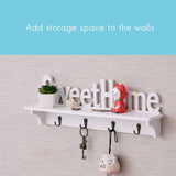 Sweet Home Wooden Wall Mounted Coat Hook Wall Hook with Shelf Keyboard and Four Hooks Home Decor