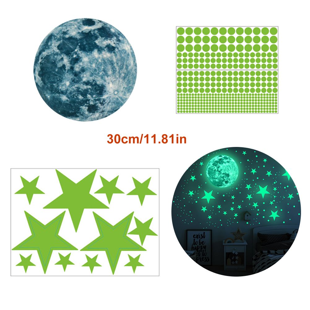 3D Wall Stickers Luminous Dots and Moon Wall Decals Fluorescent and Moon Wall Decor for Kids Nursery Bedroom Ceiling