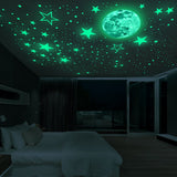 3D Wall Stickers Luminous Dots and Moon Wall Decals Fluorescent and Moon Wall Decor for Kids Nursery Bedroom Ceiling - 45-Degree Angle