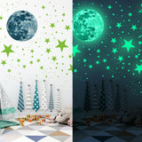 3D Wall Stickers Luminous Dots and Moon Wall Decals Fluorescent and Moon Wall Decor for Kids Nursery Bedroom Ceiling