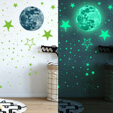 3D Wall Stickers Luminous Dots and Moon Wall Decals Fluorescent and Moon Wall Decor for Kids Nursery Bedroom Ceiling