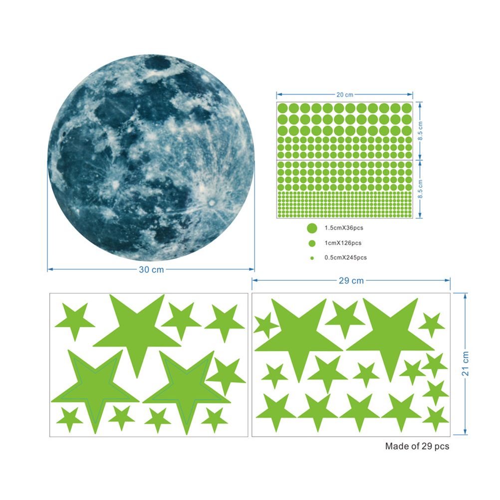 3D Wall Stickers Luminous Dots and Moon Wall Decals Fluorescent and Moon Wall Decor for Kids Nursery Bedroom Ceiling